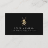 Gold Floral Scissors Logo | Salon Empfehlungskarte (Vorderseite)