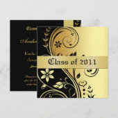 Gold Floral Scroll Class Abschluss Einladung (Vorne/Hinten)