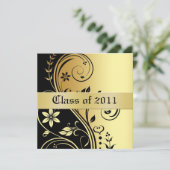 Gold Floral Scroll Class Abschluss Einladung (Stehend Vorderseite)