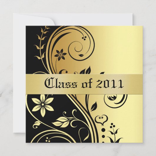 Gold Floral Scroll Class Abschluss Einladung (Vorderseite)