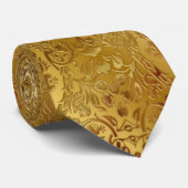 Gold Floral Shiny Metallic Look Neck Tie Krawatte (Gerollt)