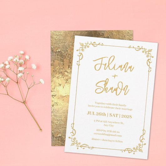 Gold Floral Simple Wedding Einladung