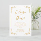 Gold Floral Simple Wedding Einladung (Stehend Vorderseite)
