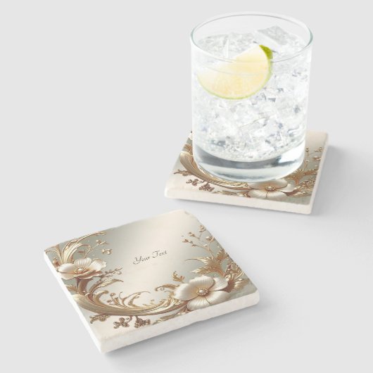 Gold Floral Stone Coaster Steinuntersetzer (Seitenansicht)