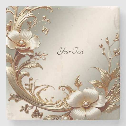 Gold Floral Stone Coaster Steinuntersetzer (Vorderseite)