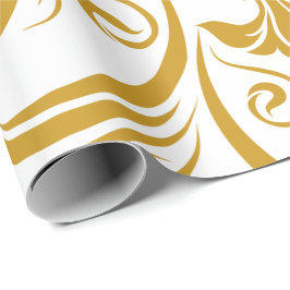 gold floral & swirl designs on a white background  geschenkpapier