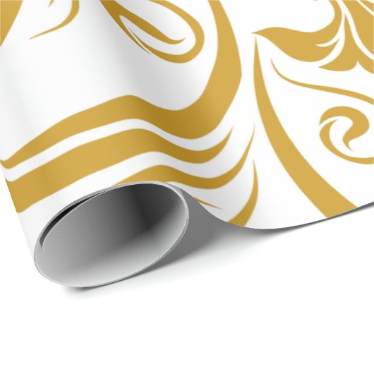gold floral & swirl designs on a white background  geschenkpapier