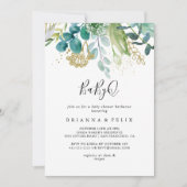 Gold Floral Tropical BabyQ Baby Shower Barbecue Einladung (Vorderseite)
