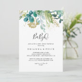 Gold Floral Tropical BabyQ Baby Shower Barbecue Einladung (Stehend Vorderseite)