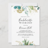 Gold Floral Tropical Bachelorette Wochenende Einladung (Vorderseite)