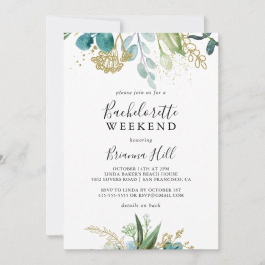 Gold Floral Tropical Bachelorette Wochenende Einladung (Vorderseite)