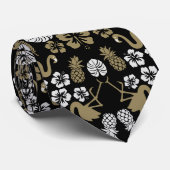 Gold Floral Tropical Gemustert Krawatte (Gerollt)