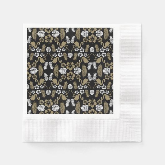 Gold Floral Tropical Gemustert Serviette (Vorderseite)