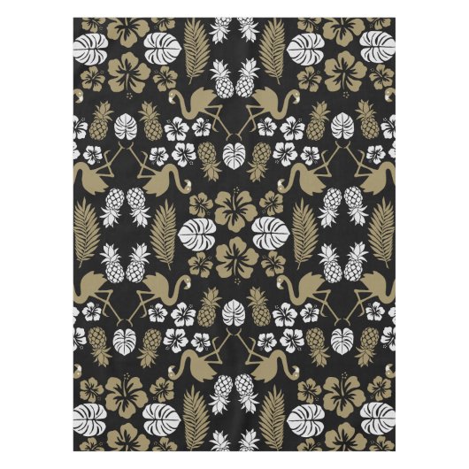 Gold Floral Tropical Gemustert Tischdecke (Vorderseite)