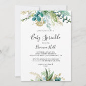 Gold Floral Tropical Greenerenery Baby Sprinkle Einladung (Vorderseite)