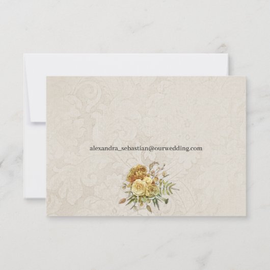 Gold Floral und Cream Damask Boho Wedding RSVP Karte (Rückseite)