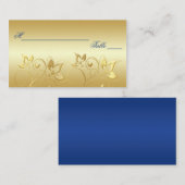 Gold Floral und Royal Blue Placecards Platzkarte (Vorne/Hinten)
