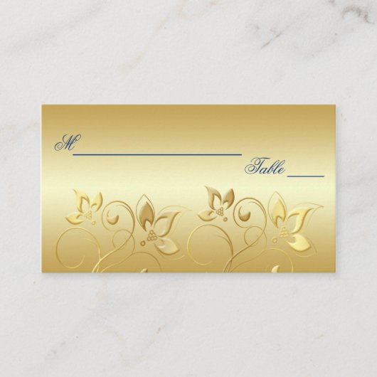 Gold Floral und Royal Blue Placecards Platzkarte (Vorderseite)