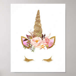 Gold Floral Unicorage Kinderzimmer Print Poster