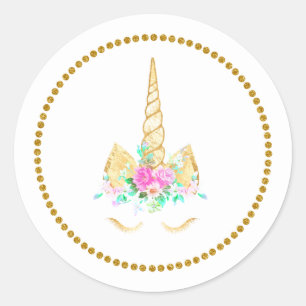 Gold Floral Unicorn Aufkleber