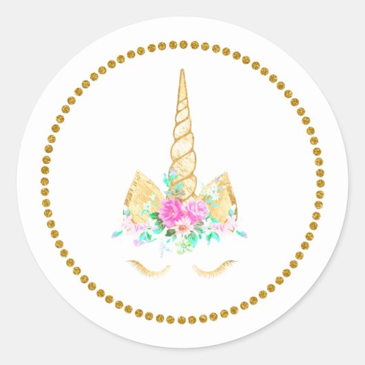 Gold Floral Unicorn Aufkleber (Vorderseite)