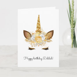 Gold Floral Unicorn Geburtstag Karte