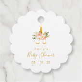Gold Floral Unicorn Kinderdusche Geschenkanhänger (Rückseite)