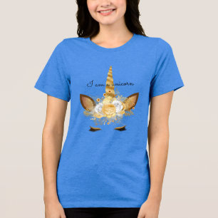 Gold Floral Unicorn Tri-Blend Shirt