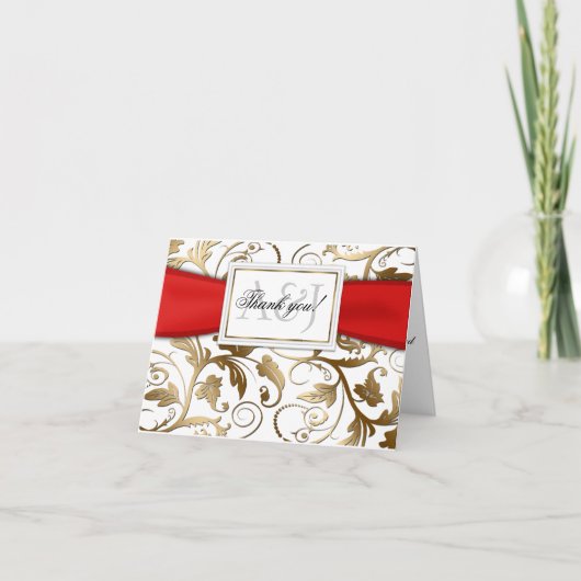 Gold Floral Vielen Dank Karte mit Red Bow (Vorderseite)