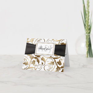 Gold Floral Vielen Dank Karte mit schwarzem Bow