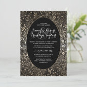 Gold Floral Vintag Black Wedding Einladungen (Stehend Vorderseite)