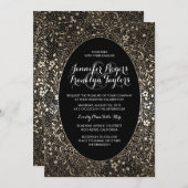 Gold Floral Vintag Black Wedding Einladungen (Vorne/Hinten)