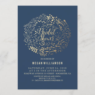 Gold Floral Vintag Navy Brautparty Einladung