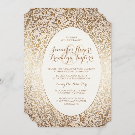 Gold Floral Vintage Hochzeit Einladungen (Vorne/Hinten)