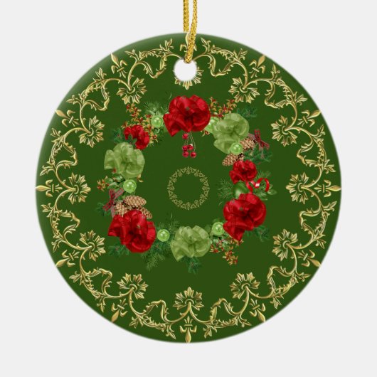 Gold Floral Vintage Weihnachten Keramik Ornament (Vorne)