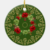 Gold Floral Vintage Weihnachten Keramik Ornament (Hinten)