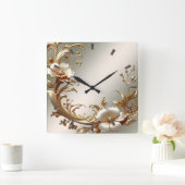 Gold Floral Wall Clock Quadratische Wanduhr (Zuhause)