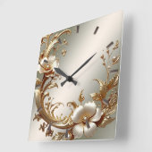 Gold Floral Wall Clock Quadratische Wanduhr (Winkel)