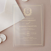 Gold Floral Wappen Monogram Wedding Elegant Acryleinladungen