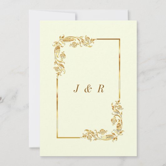 Gold Floral Wedding Einladung + Rings & Champagne (Rückseite)