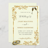 Gold Floral Wedding Einladung + Rings & Champagne (Vorne/Hinten)