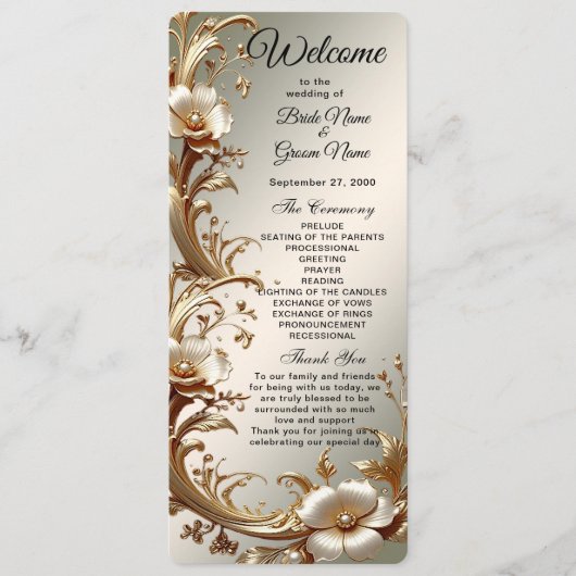 Gold Floral Wedding Program Programm (Vorderseite)