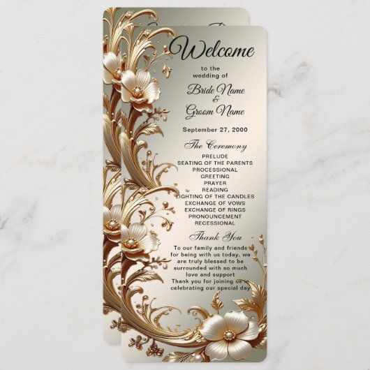 Gold Floral Wedding Program Programm (Vorne/Hinten)