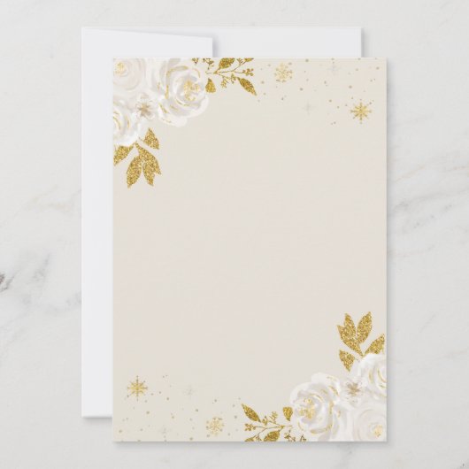 Gold Floral Winter Snowflake Babydusche Einladung (Rückseite)