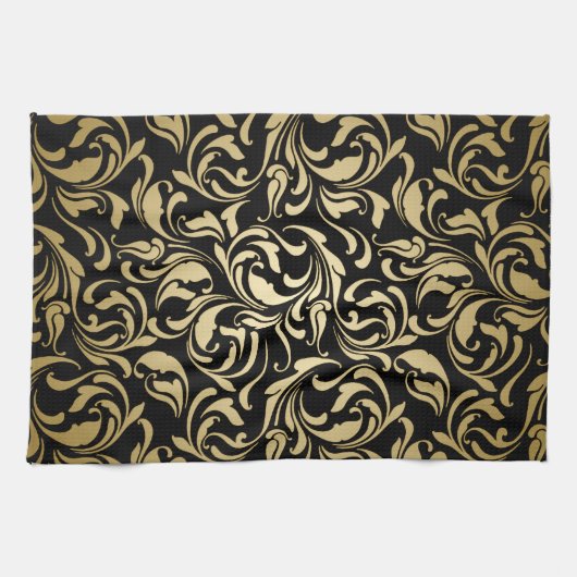 Gold Floral Wirbel Geschirrtuch (Horizontal)