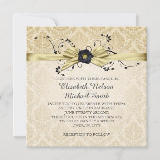 Gold Floral Wirbel Ribbon Damask Hochzeitsempfang Einladung