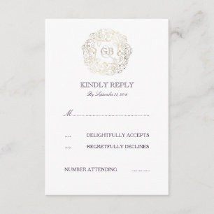 Gold Floral Wreath   RSVP-Karten für Plum Text Wed RSVP Karte