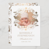 Gold Floral Wreath Sweet Newborn Baby Foto Birth Ankündigung (Vorne/Hinten)