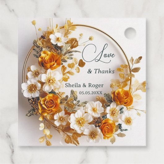 Gold Floral Wreath Vielen Dank für Ihre Hochzeit Geschenkanhänger (Rückseite)