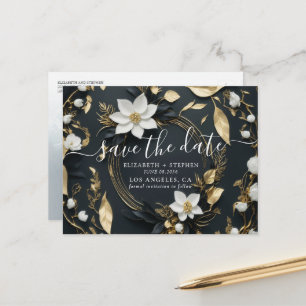 Gold Floral Wreath Wedding Foto Save the Date Ankündigungspostkarte